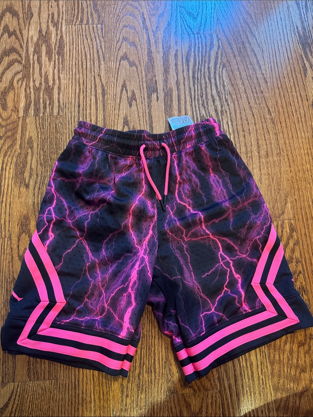 Kids Black & Hot Pink Lightning Print Athletic Shorts